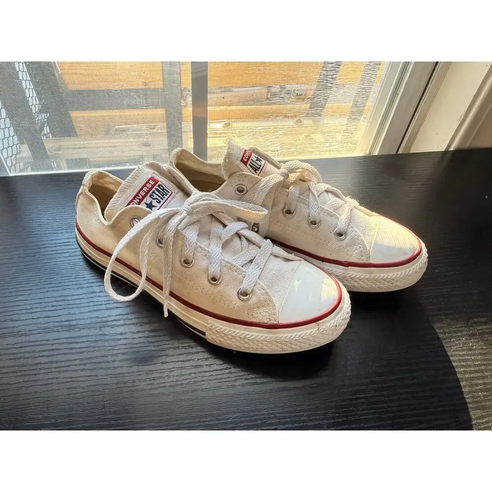 Converse All Star Low Top Sneakers Youth Size 1.5 White Canvas Lace Up Shoes